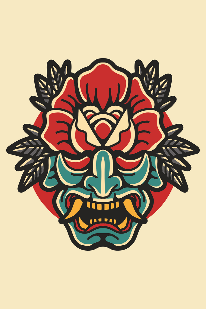 Oni Mask Rose T-Shirt Design